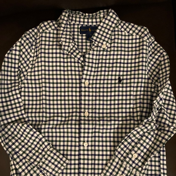 Boys Ralph Lauren  button down blue, green and white checkered shirt  size 5 - Picture 1 of 5